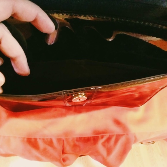 Black Faux Patent Leather Top Handle Vintage Briefcase Style Bag - Picture 2 of 11